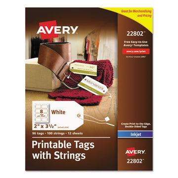 Avery® Printable Rectangular Tags With Strings, 2 X 3 1-2, Matte White, 96-pack freeshipping - TVN Wholesale